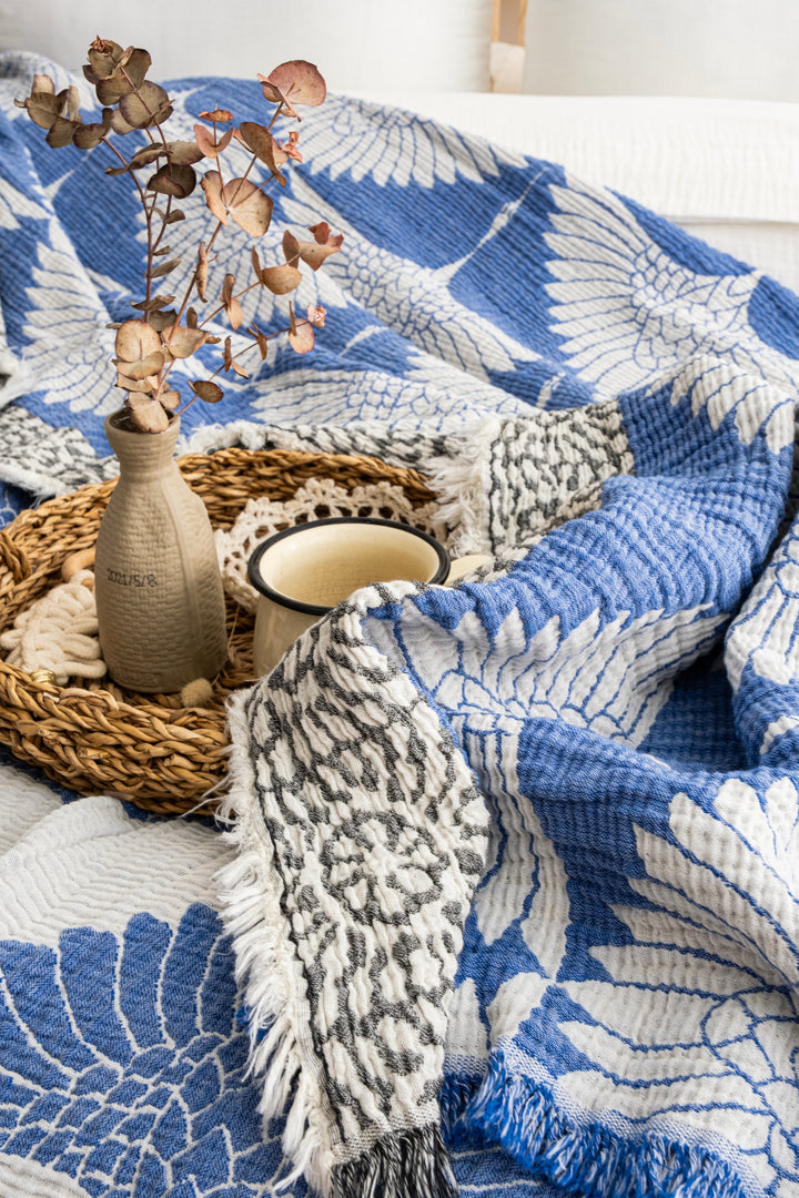 Manta de cama de muselina Crane azul