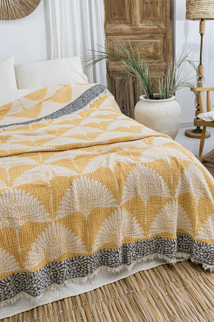 Crane Muslin Bed Blanket Yellow
