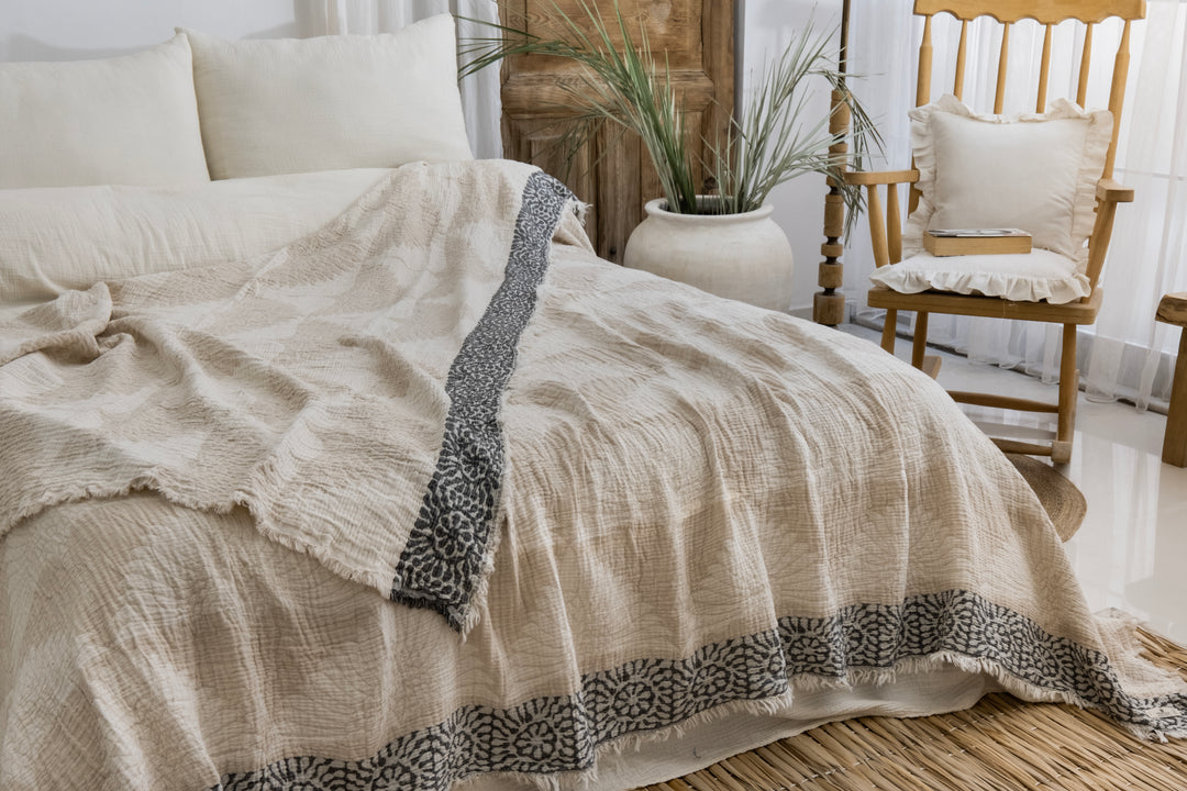 Crane Muslin Bed Blanket Ivory