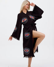 Load image into Gallery viewer, Black Evil Eye Kimono, Dressing Gown, House Coat
