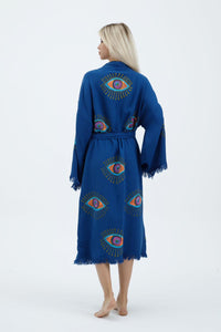 Blue Evil Eye Kimono, Dressing Gown, House Coat