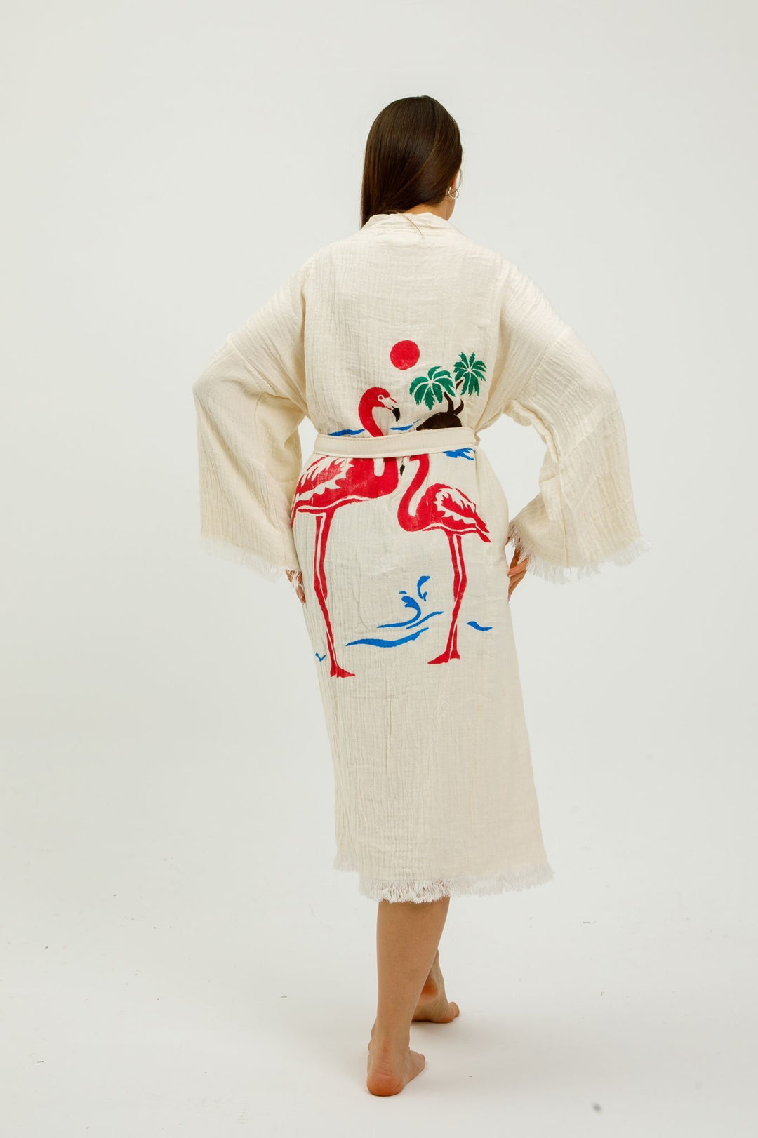 Flamingo Kimono Robe-Natural Color