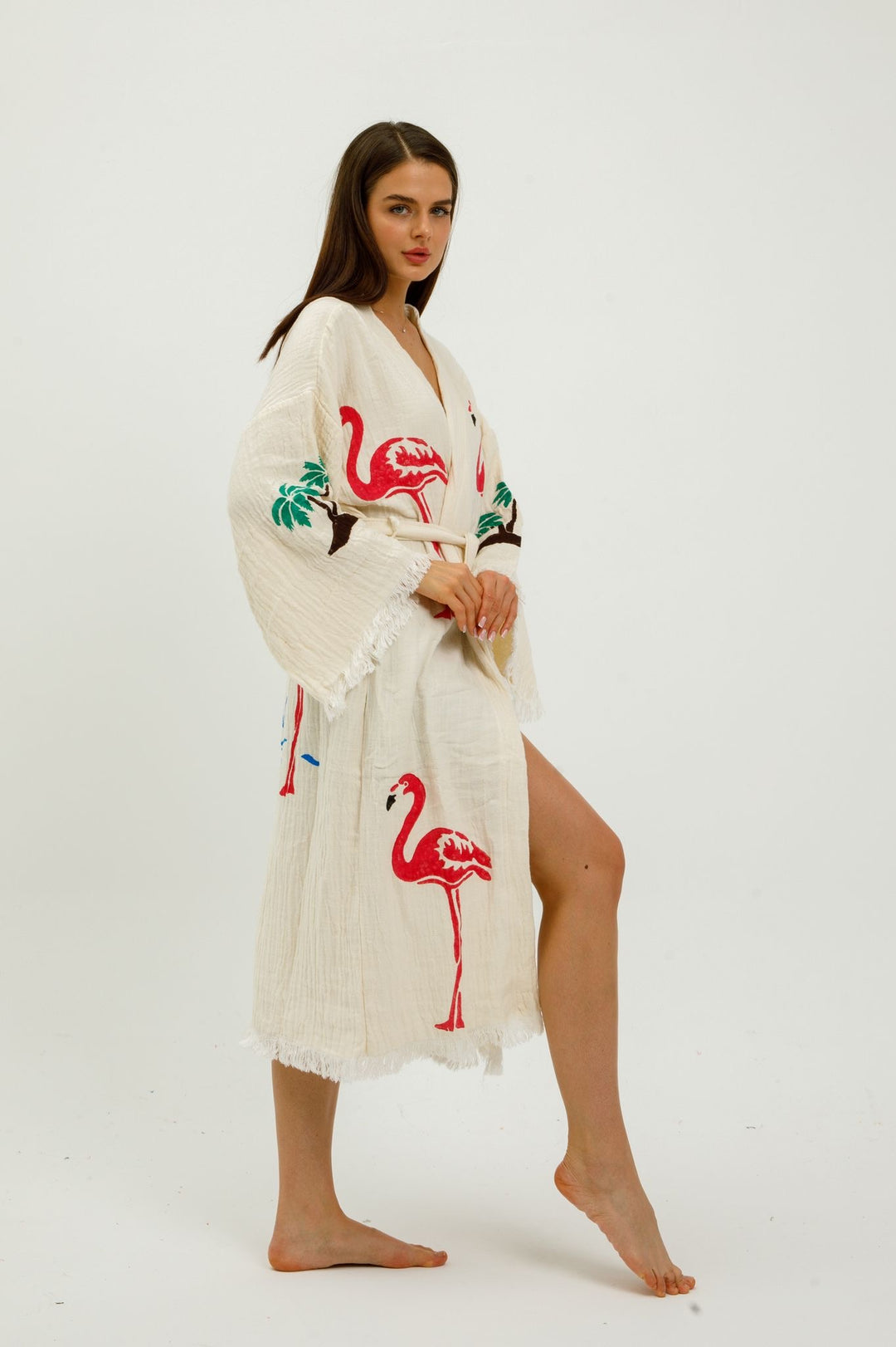 Flamingo Kimono Robe-Natural Color