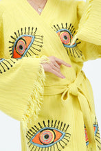 Load image into Gallery viewer, Yellow  Evil Eye Kimono, Dressing Gown, House Coat
