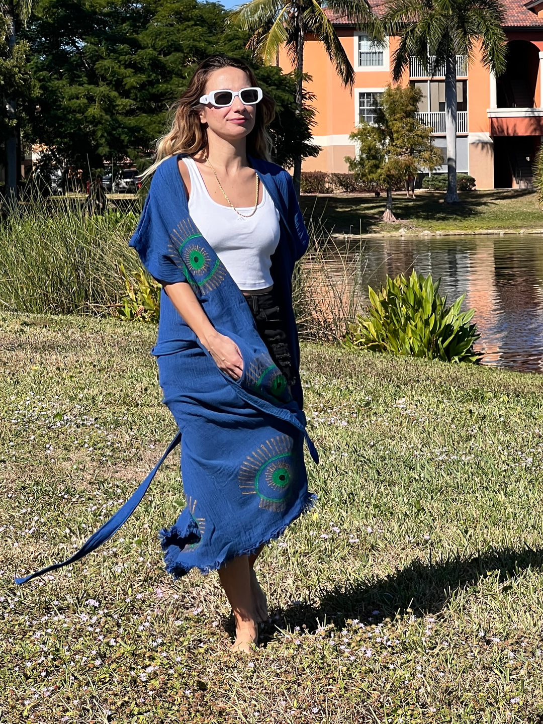 Lucky Eye Kimono Robe-Blue