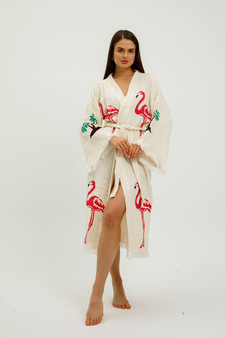Flamingo Kimono Robe-Natural Color