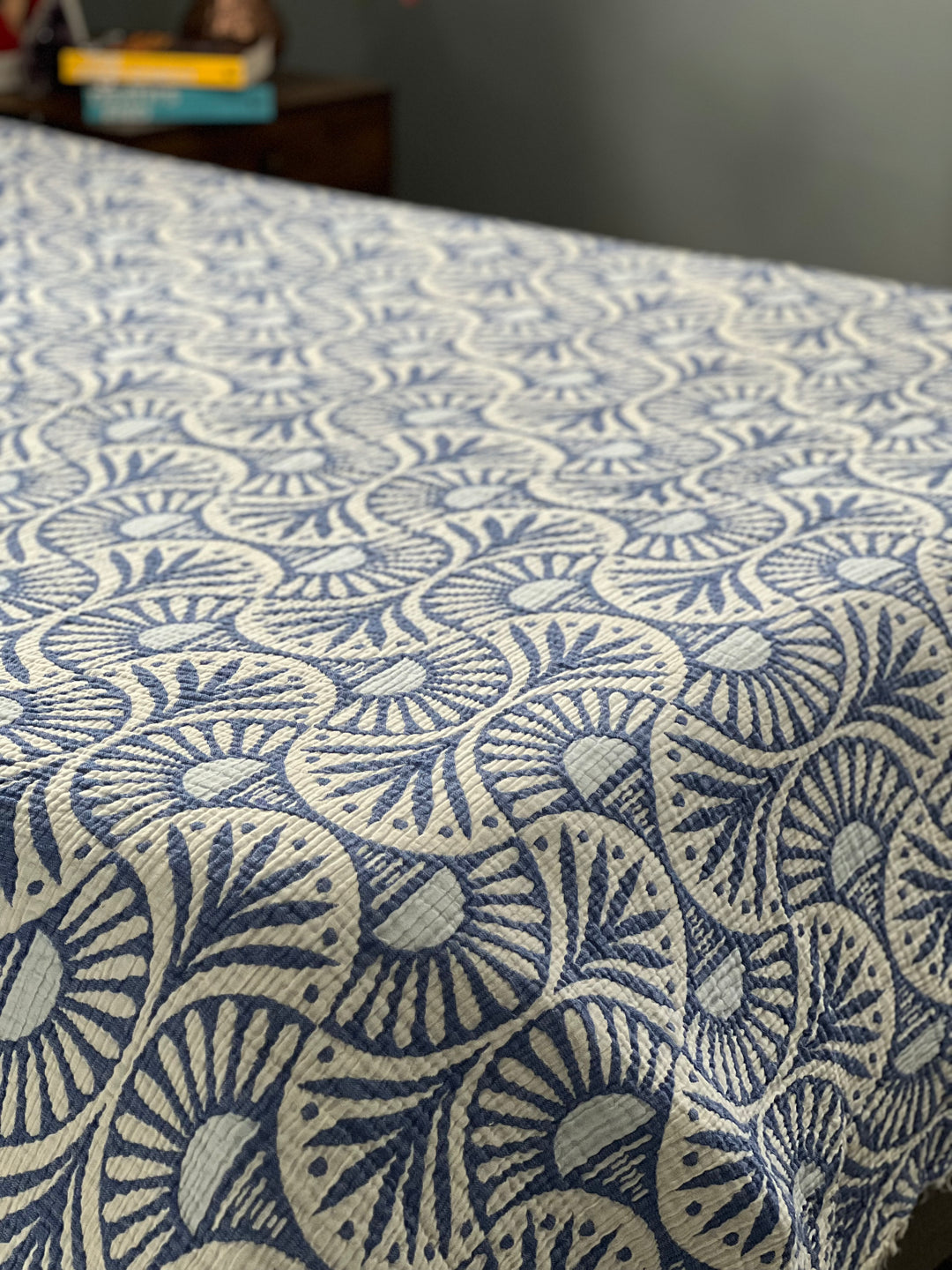 Ginkgo Muslin Bed Blanket Blue