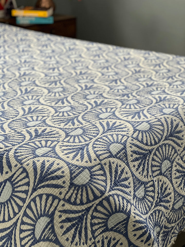 Ginkgo Muslin Bed Blanket Blue