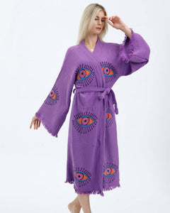 Purple Evil Eye Kimono, Dressing Gown, House Coat
