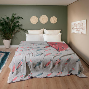 Fish Crinkled Muslin Bed Blanket Queen/King