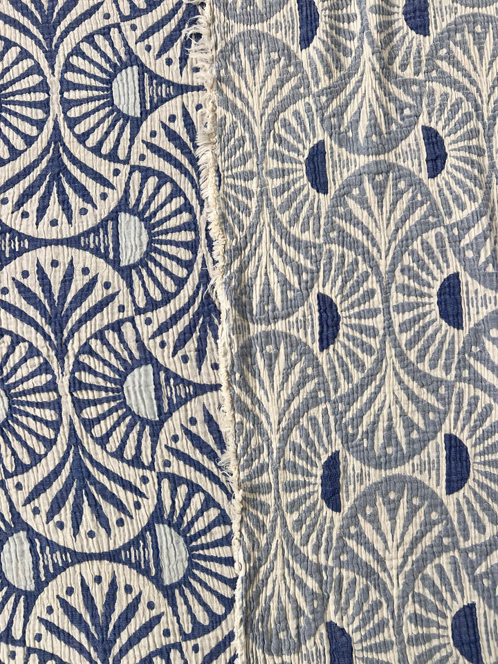 Ginkgo Muslin Bed Blanket Blue