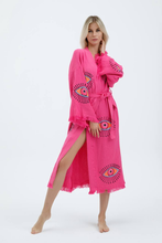 Load image into Gallery viewer, Barbie Kimono Robe, Lounge Wear, Beach Wear, Pink Evil Eye Robe, Morning Gown, Dressing Robe, House Gown
