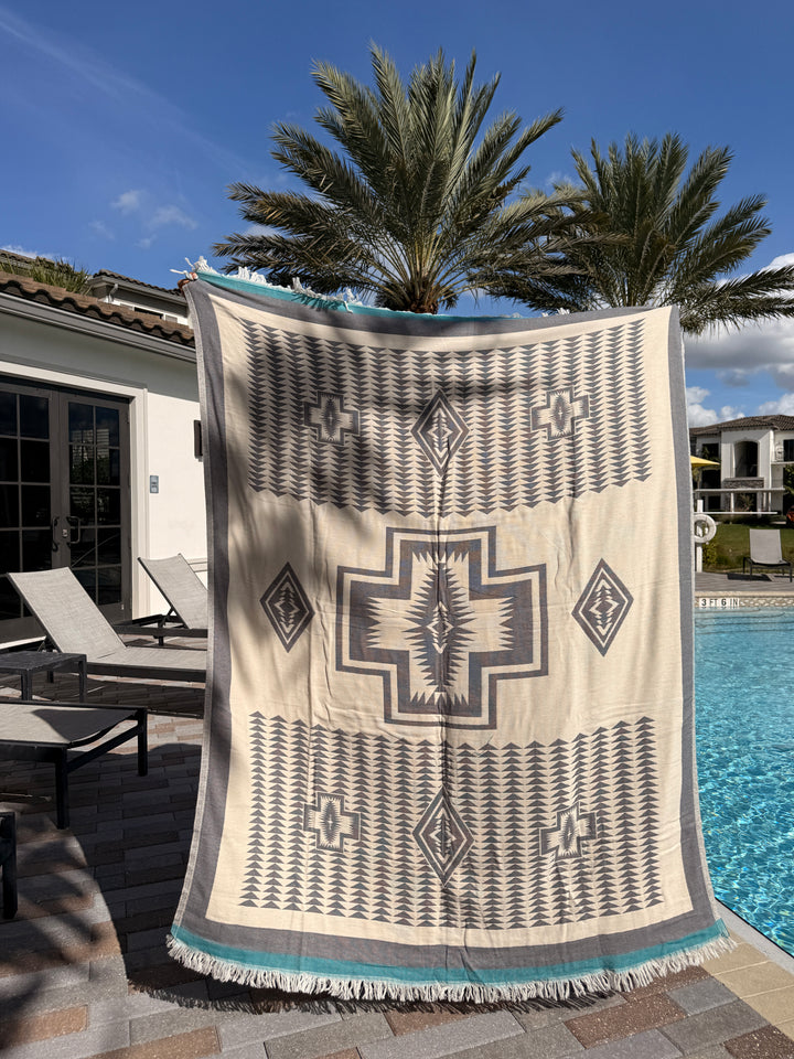 Tribal Cotton Throw Blanket – Reversible Soft Sofa or Beach Blanket