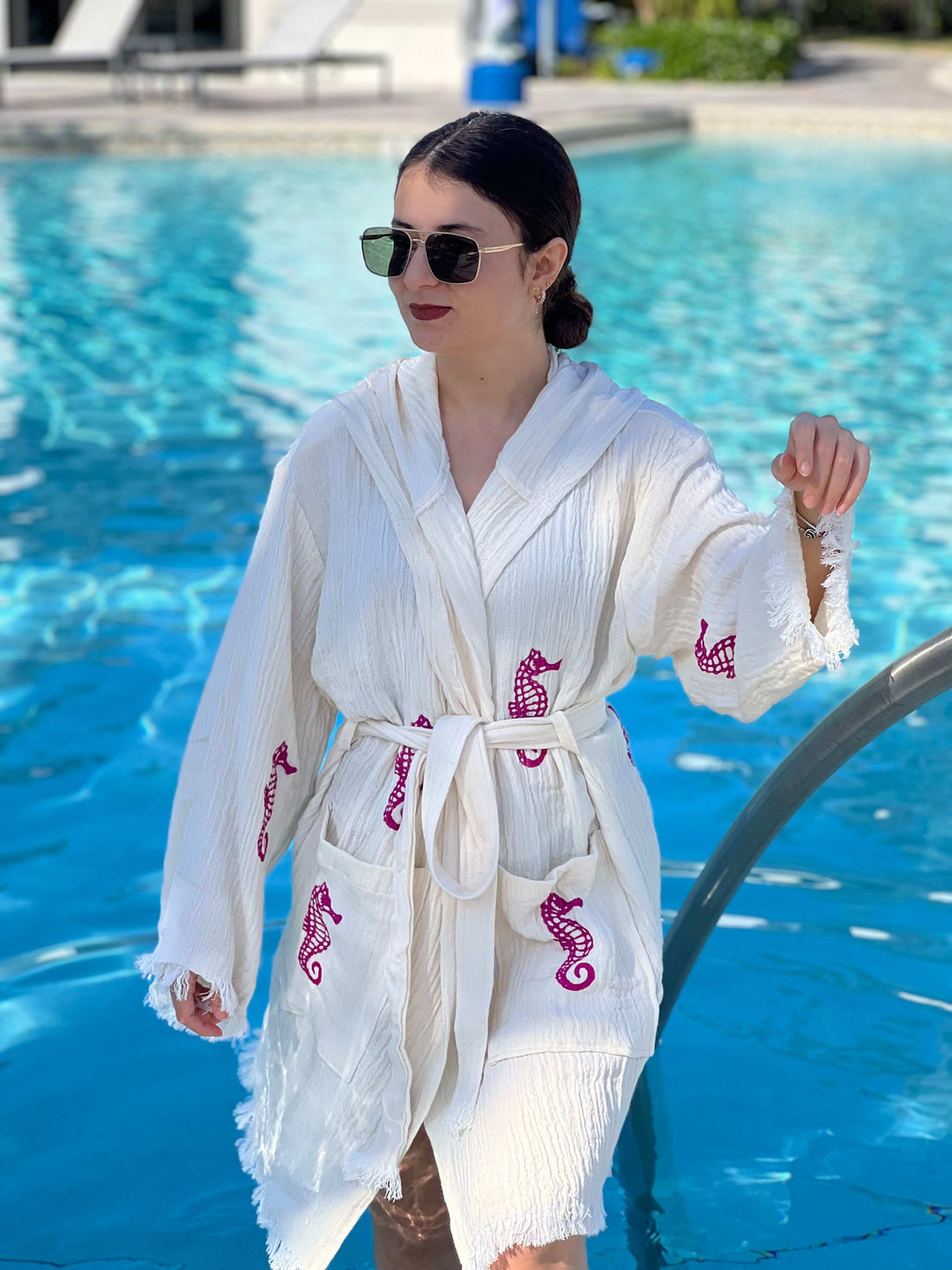Seahorse Kimono Robe with Hoodie