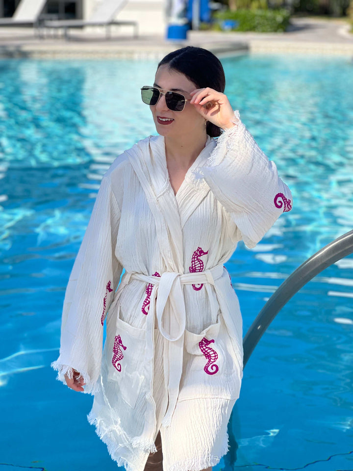 Seahorse Kimono Robe with Hoodie