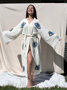 Bata de kimono de ojos despiertos, vestido de mañana, bata de vestir, bata de casa