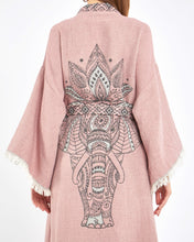 Cargar imagen en el visor de la galería, Túnica de elefante rosa rosa, kimono, ropa de salón, ropa de vestido
