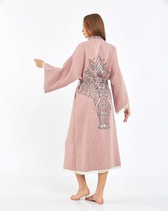 Túnica de elefante rosa rosa, kimono, ropa de salón, ropa de vestido