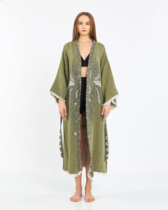 Forest Green Elephant Robe, Kimono, Lounge Wear, Gown Wear