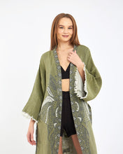 Load image into Gallery viewer, Forest Green Elephant Robe, Kimono, Lounge Wear, Gown Wear
