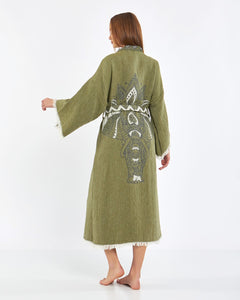 Túnica de elefante verde bosque, kimono, ropa de salón, ropa de vestido