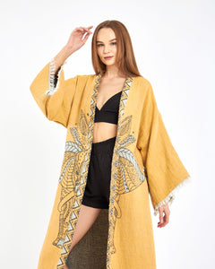 Mustard Elephant Robe, Kimono, Lounge Wear, Gown Wear