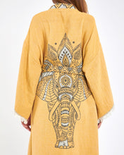 Cargar imagen en el visor de la galería, Túnica de elefante mostaza, kimono, ropa de salón, ropa de vestido
