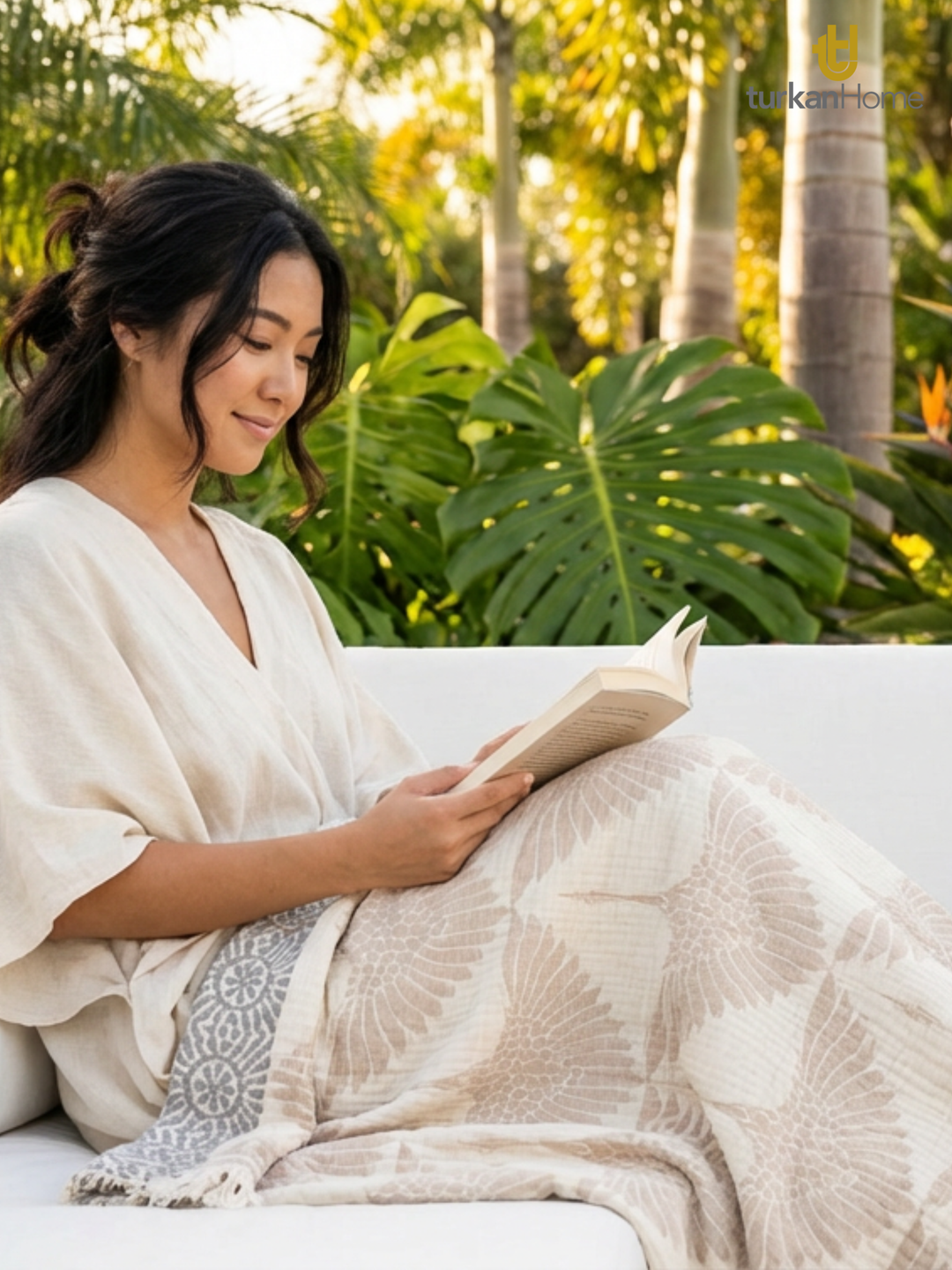 Crane Muslin Throw Blanket – Reversible Turkish Cotton