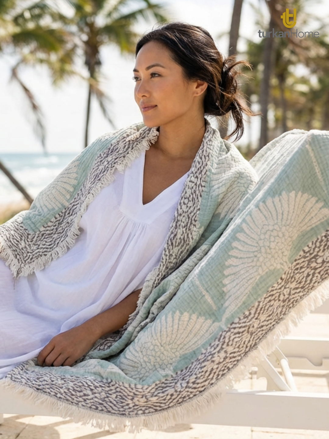 Crane Muslin Throw Blanket – Reversible Turkish Cotton