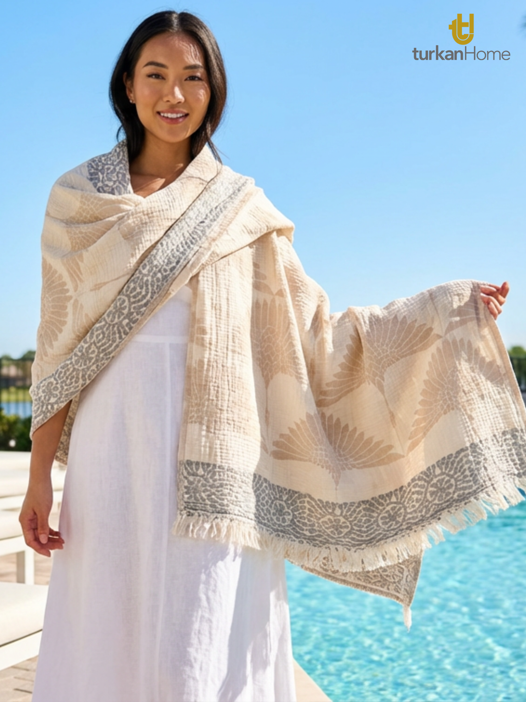 Crane Muslin Throw Blanket – Reversible Turkish Cotton