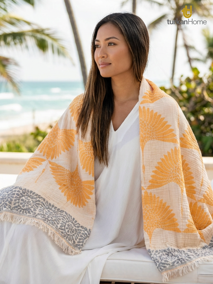 Crane Muslin Throw Blanket – Reversible Turkish Cotton