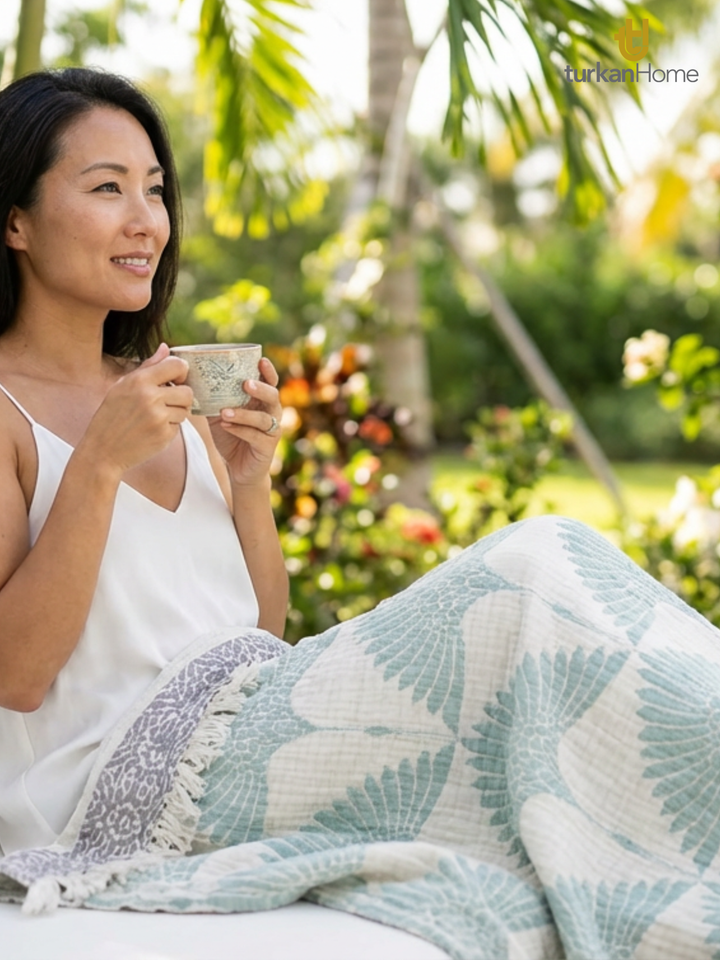 Crane Muslin Throw Blanket – Reversible Turkish Cotton