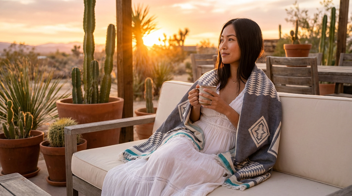 Tribal Cotton Throw Blanket – Reversible Soft Sofa or Beach Blanket