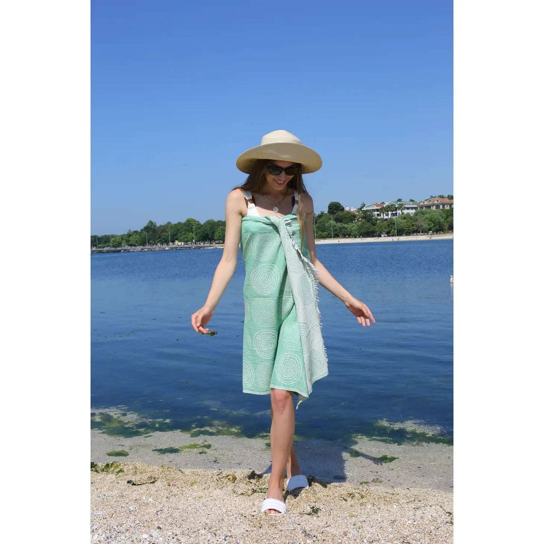 Green Swirls Turkish Beach Towel