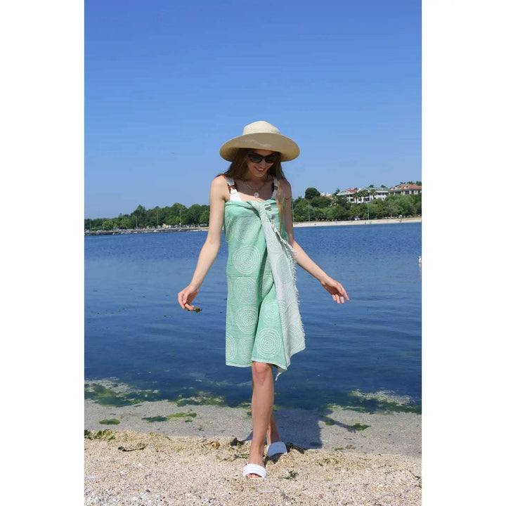 Green Swirls Turkish Beach Towel