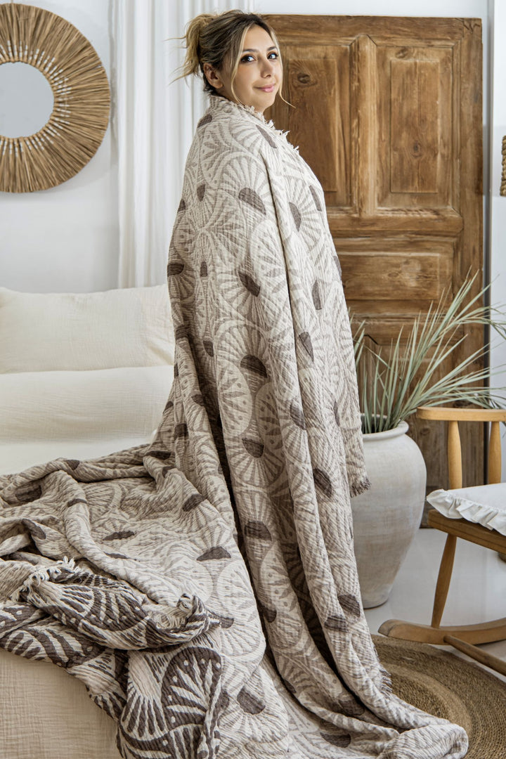 Ginkgo Muslin Bed Blanket Brown