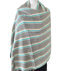 Grey/Turquoise Turkish Towel, Throw, Shawl