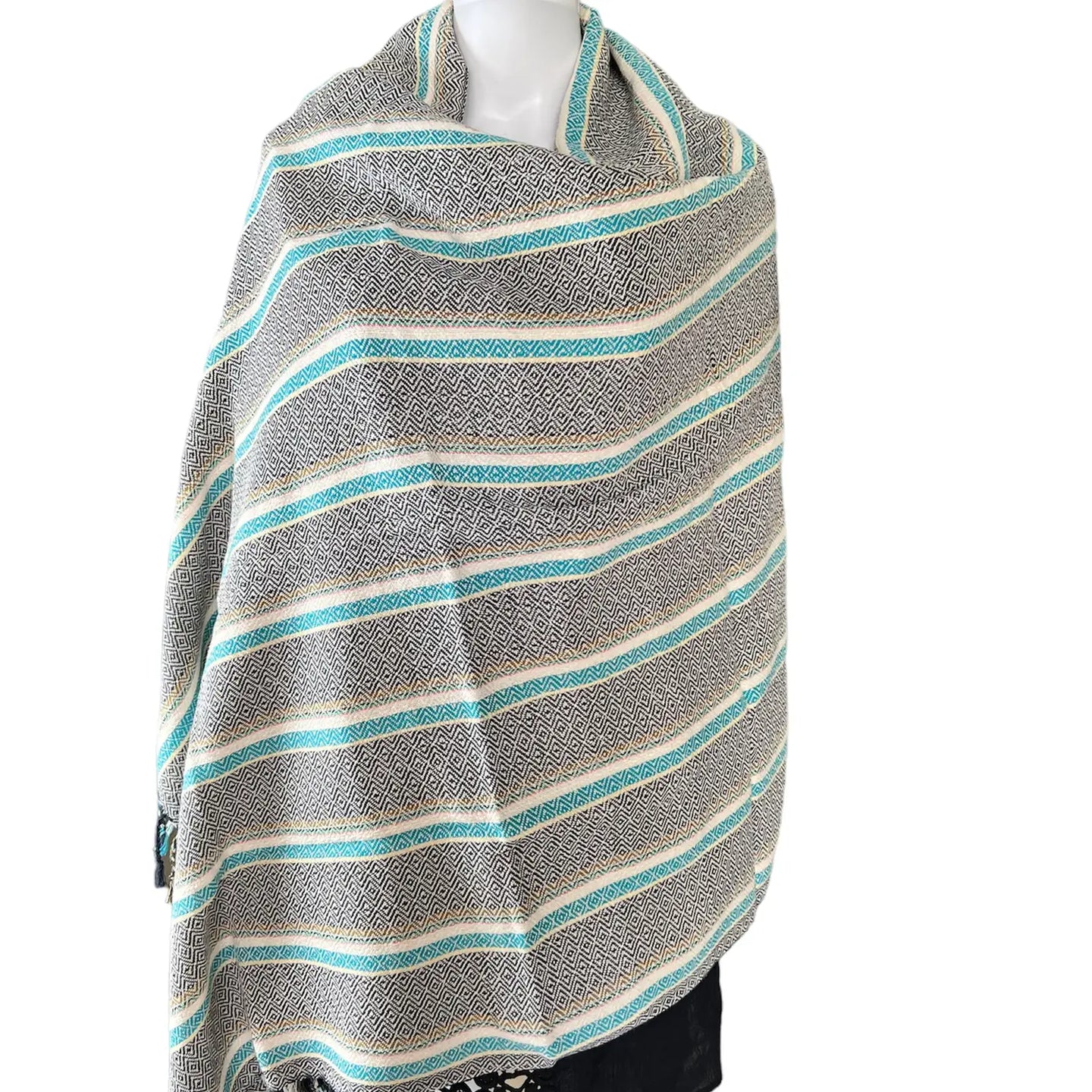 Grey/Turquoise Turkish Towel, Throw, Shawl