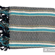 Load image into Gallery viewer, Grey/Turquoise Turkish Towel, Throw, Shawl

