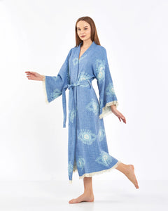 Blue Eye Robe Kimono, Bathrobe, Duster Robe,  w/ Pockets