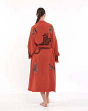Cargar imagen en el visor de la galería, Orange Tiger Kimono Robe, Lounge Wear, Dressing Gown, Pocket
