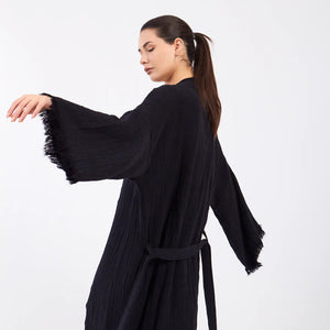Black Muslin Kimono Robe, Lounge Wear, Morning Gown