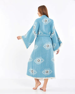 Turquoise Eye Robe, Kimono, Bathrobe, Duster Robe Gown Wear w/ Pocket
