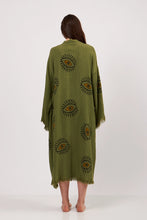 Cargar imagen en el visor de la galería, Bata tipo kimono con ojos, ropa para el hogar, ropa de salón con bolsillos (verde)
