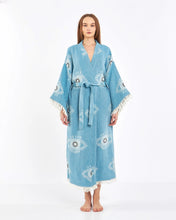 Cargar imagen en el visor de la galería, Turquoise Eye Robe, Kimono, Bathrobe, Duster Robe Gown Wear w/ Pocket
