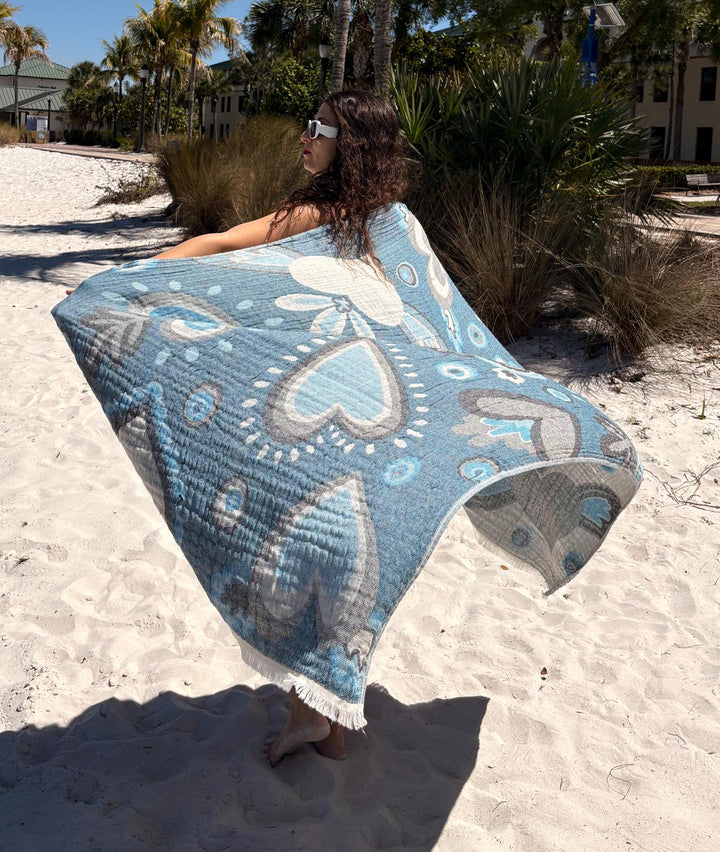 Heart Reversible Lightweight Beach Blanket & Towel