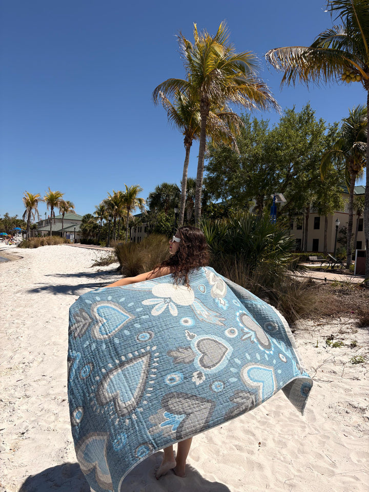 Heart Reversible Lightweight Beach Blanket & Towel