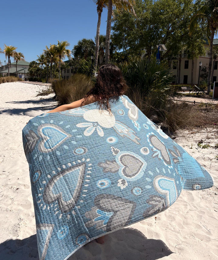 Heart Reversible Lightweight Beach Blanket & Towel