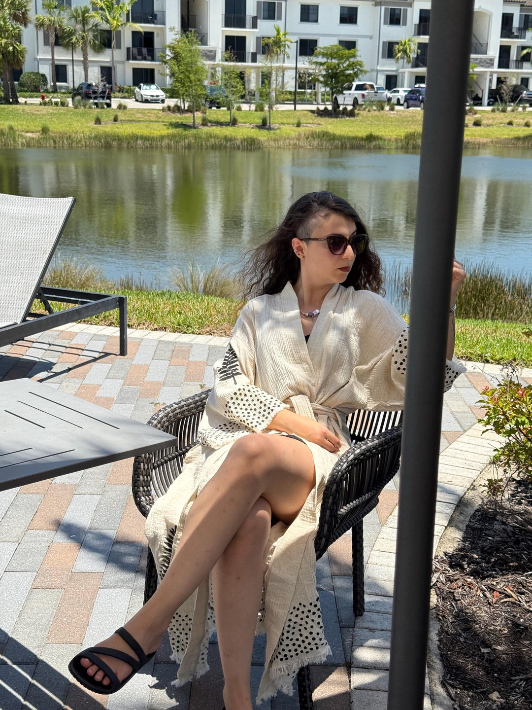 Kimono de muselina bohemio con hojas – Ligero