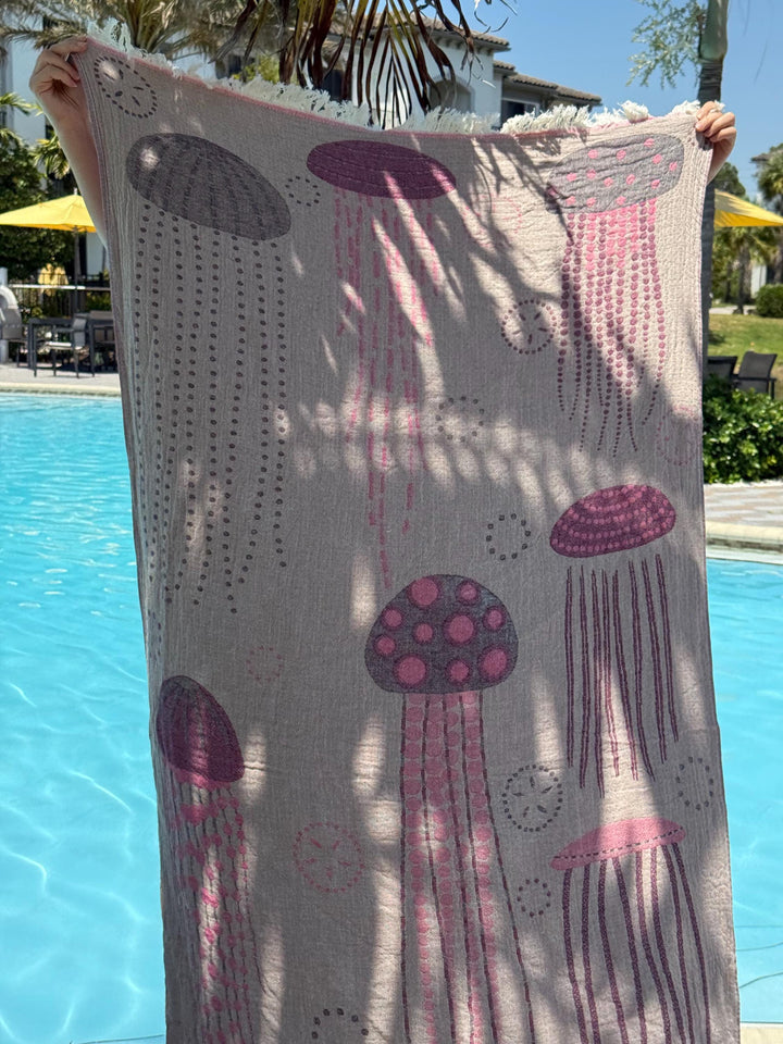 Pink Jellyfish Double-Sided Beach Towel